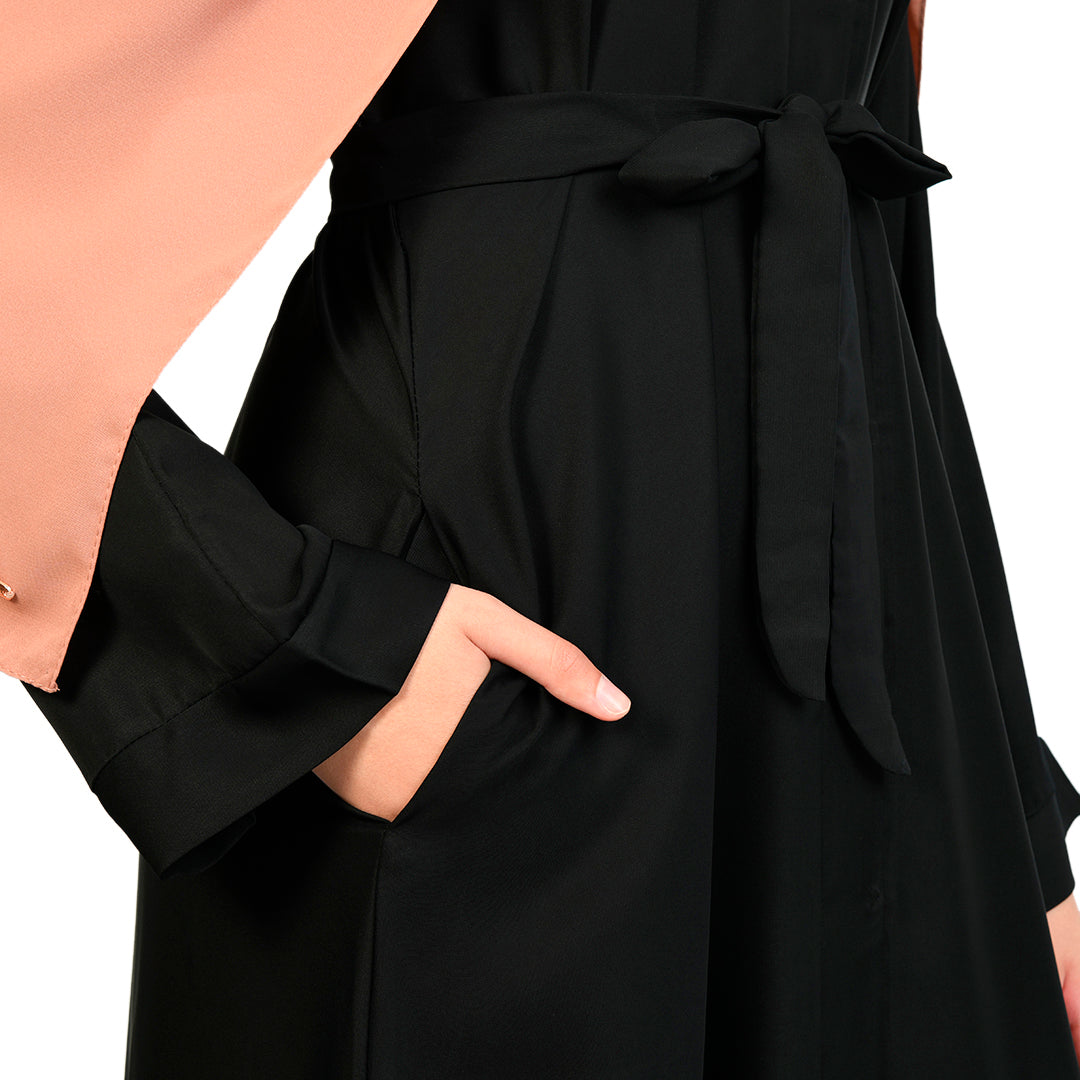 Khizrah Open Belted Abaya Black