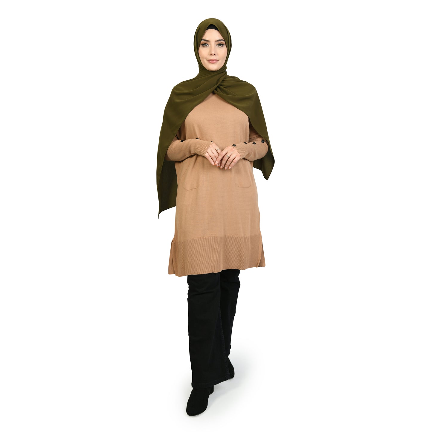 Aisha Knit Midi Dress Beige