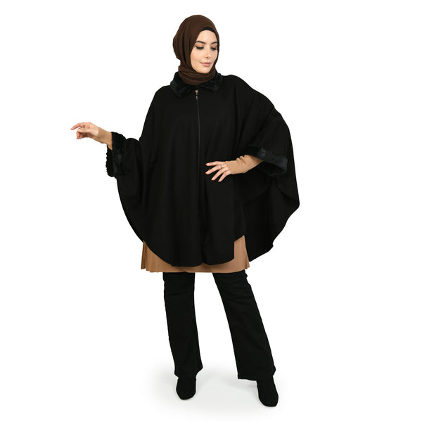 Black Zip Poncho