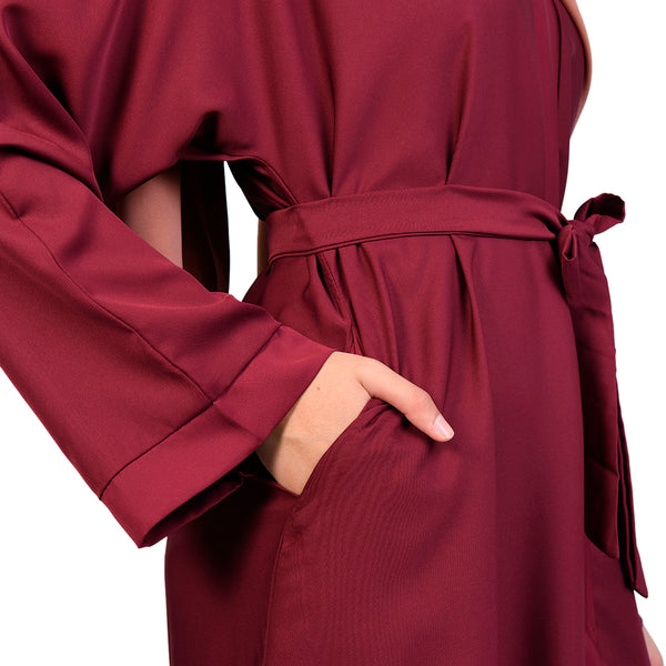 Khizrah Open Belted Abaya Burgundy