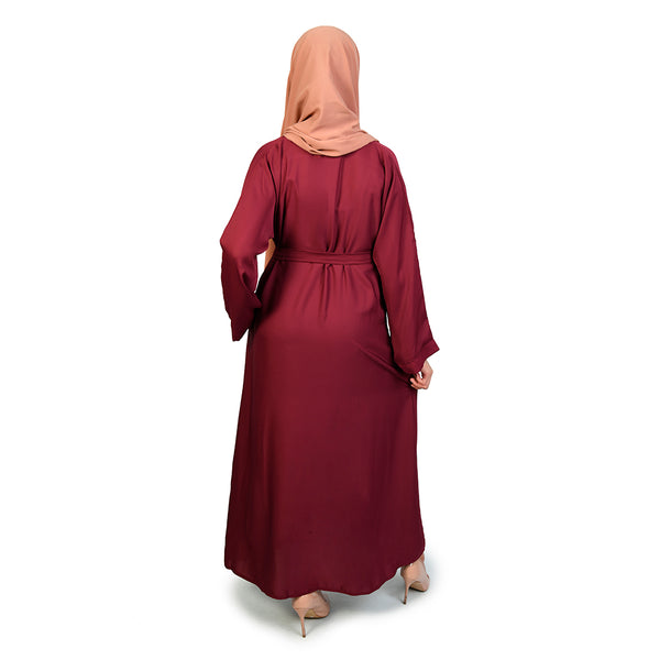 Khizrah Open Belted Abaya Burgundy